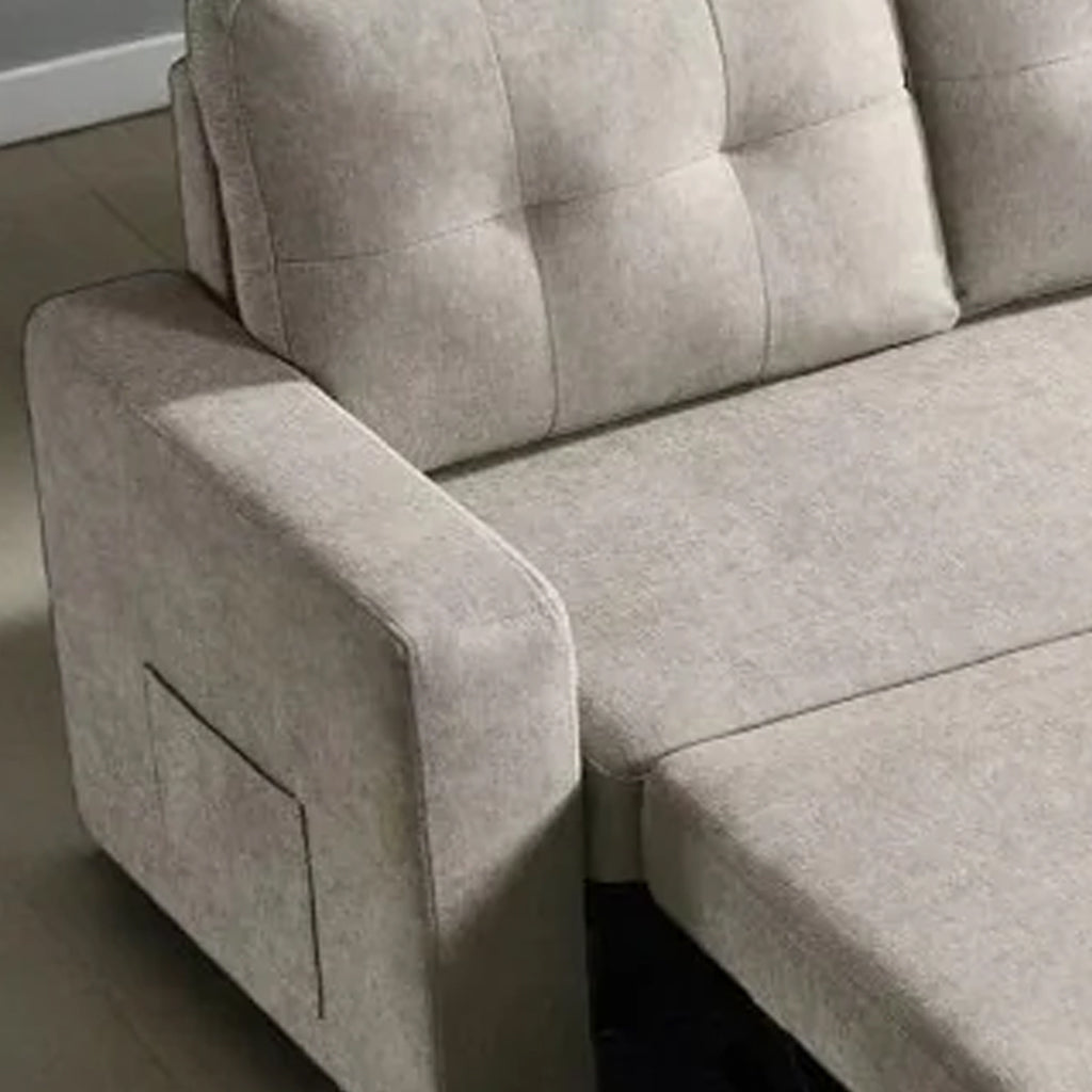 Skyglow Sectional Sofa Bed With Reversible Storage Chaise - Beige | Timeless, Stylish, Durable & Comfortable