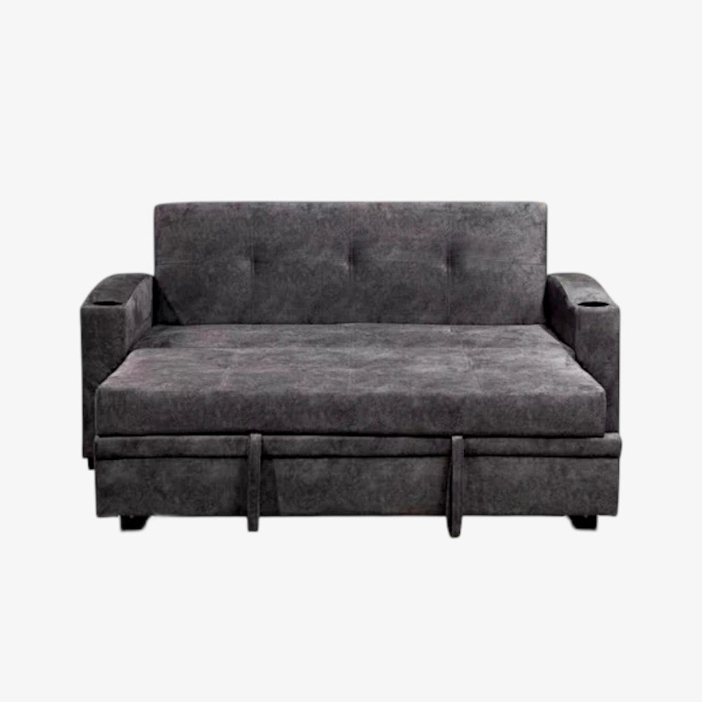 Flora Fabric Upholstered Sofa Bed With Cup Holders - Grey | Timeless, Stylish, Durable & Comfortable