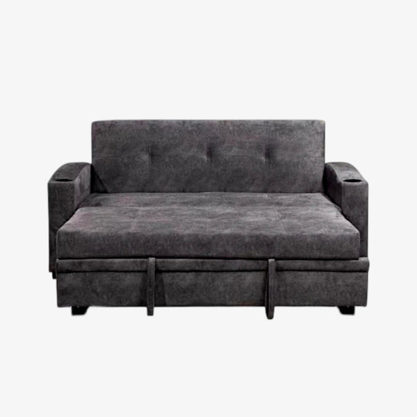 Flora Fabric Upholstered Sofa Bed With Cup Holders - Grey | Timeless, Stylish, Durable & Comfortable