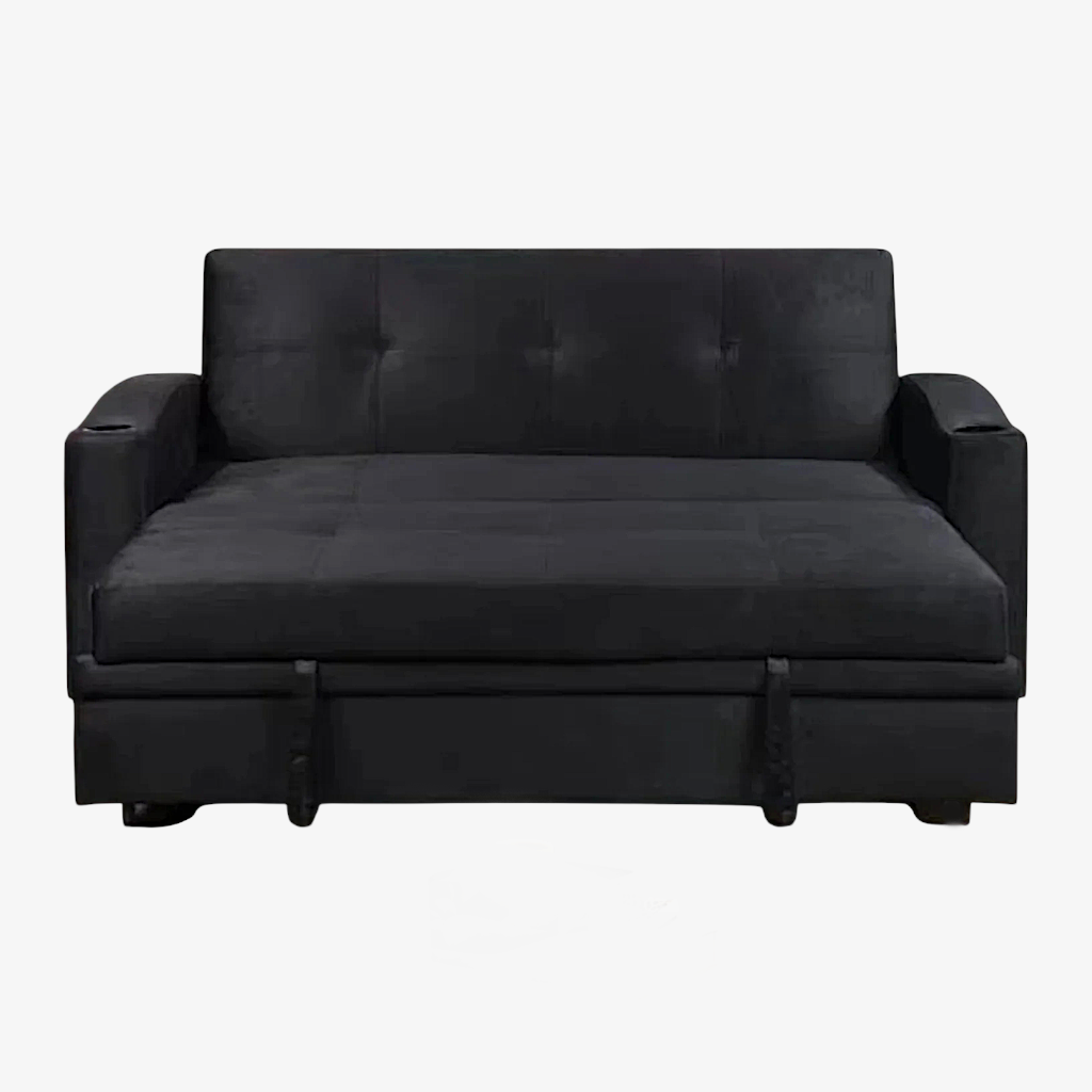Flora Fabric Upholstered Sofa Bed With Cup Holders - Black | Timeless, Stylish, Durable & Comfortable