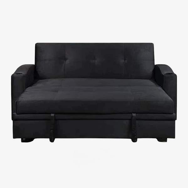 Flora Fabric Upholstered Sofa Bed With Cup Holders - Black | Timeless, Stylish, Durable & Comfortable