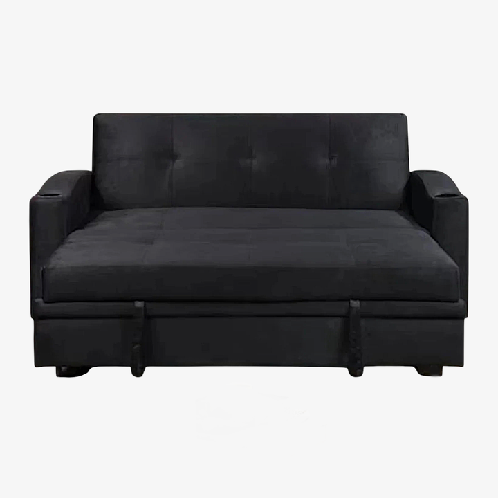 Flora Fabric Upholstered Sofa Bed With Cup Holders - Black | Timeless, Stylish, Durable & Comfortable