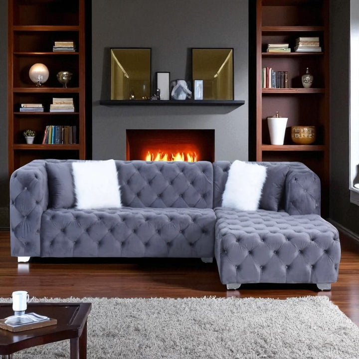 Supreme 3-Seater Sectional Sofa in Fabric Upholstery - Grey | Available In LHF/ RHF Configuration