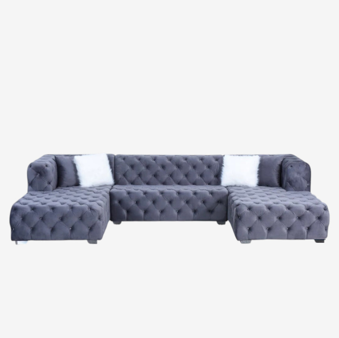 Melody Fabric Upholstered 5-Seater Sectional Sofa with Dual Corner Chaise - Grey | Stylish, Durable & Built to Last