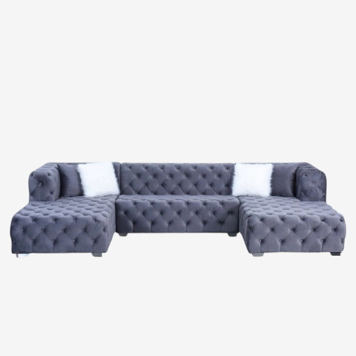 Melody Fabric Upholstered 5-Seater Sectional Sofa with Dual Corner Chaise - Grey | Stylish, Durable & Built to Last