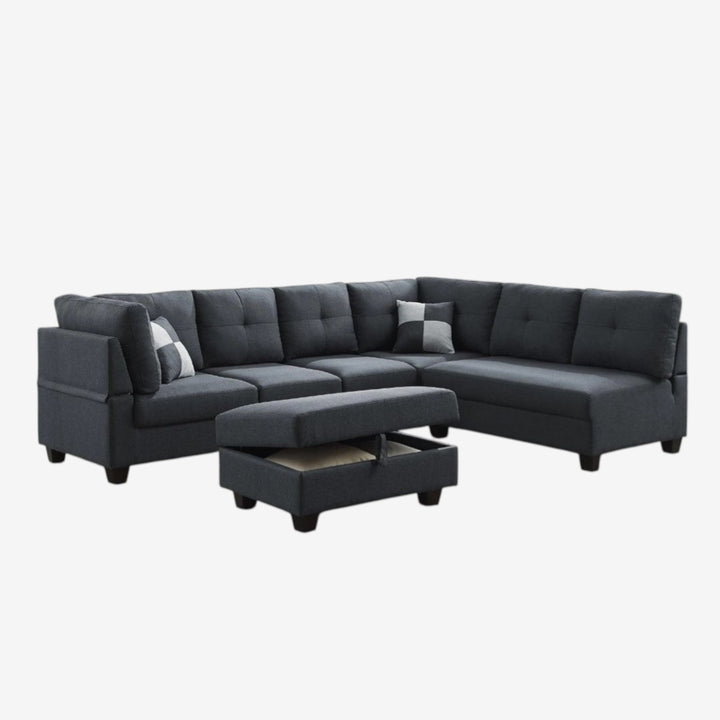 Starling Fabric Upholstered Sectional Sofa in 4-Piece With Storage Ottoman - Grey | Modern, Durable & Comfortable
