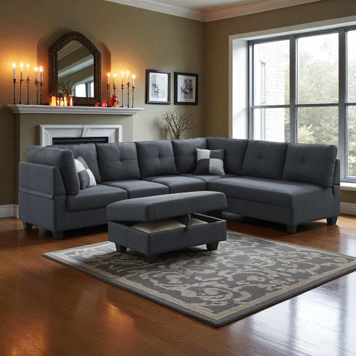 Starling Fabric Upholstered Sectional Sofa in 4-Piece With Storage Ottoman - Grey | Modern, Durable & Comfortable