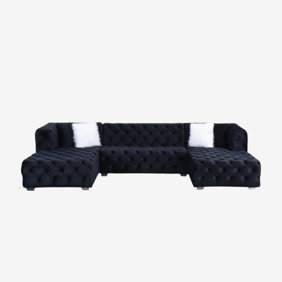 Melody Fabric Upholstered 5-Seater Sectional Sofa with Dual Corner Chaise - Black | Stylish, Durable & Built to Last