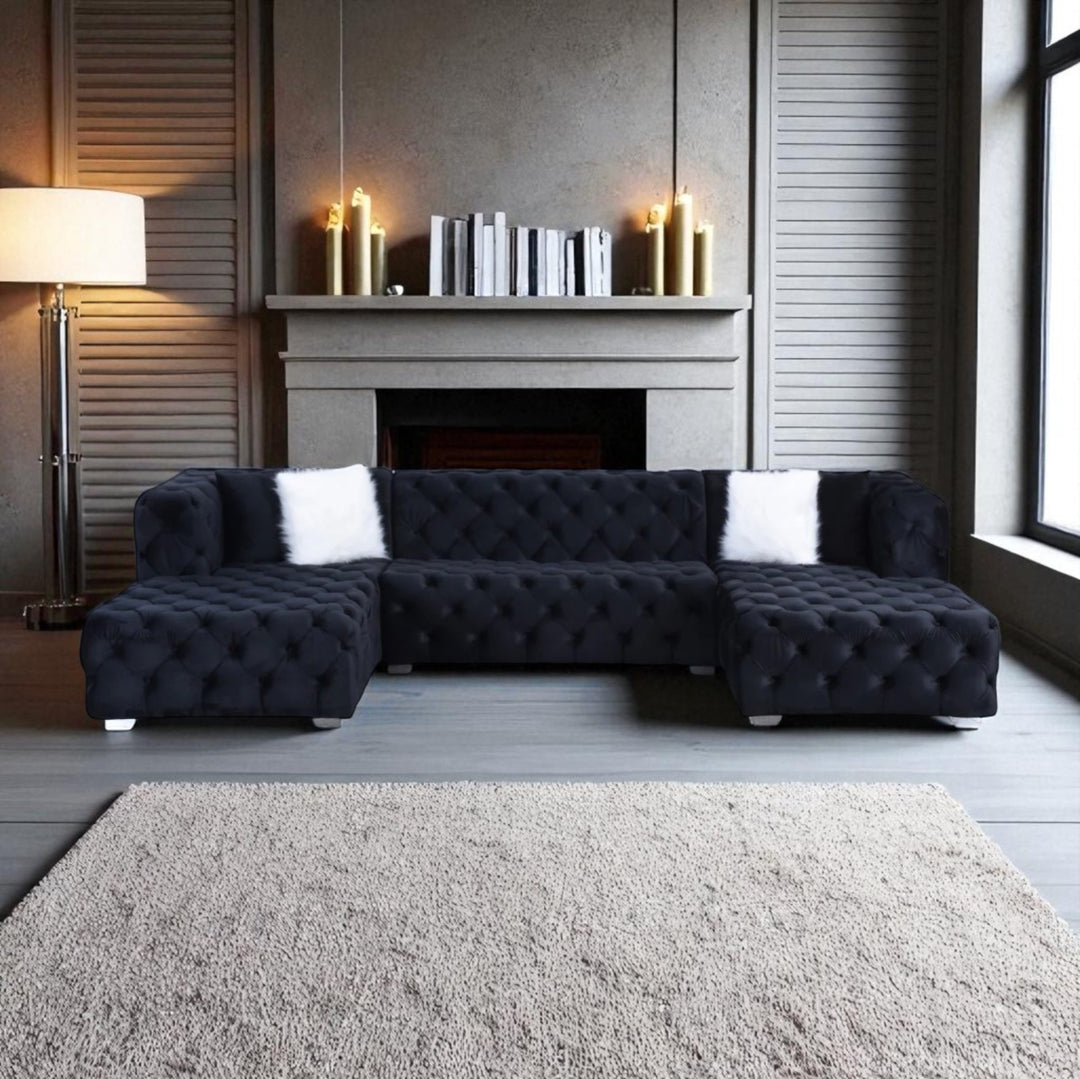 Melody Fabric Upholstered 5-Seater Sectional Sofa with Dual Corner Chaise - Black | Stylish, Durable & Built to Last