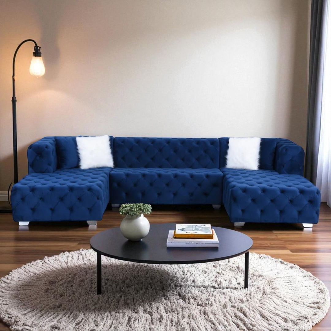 Melody Fabric Upholstered 5-Seater Sectional Sofa with Dual Corner Chaise - Blue | Stylish, Durable & Built to Last