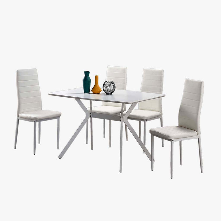 Meadow Metallic Dining Table Set For 4 With PU Upholstered Chairs - White | Stylish, Sturdy, Comfortable & Affordable