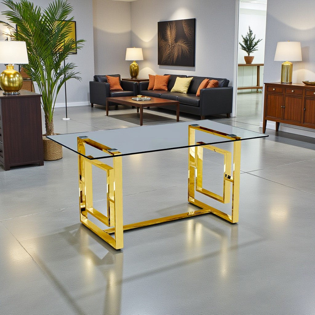 Noir Metallic Dining Table With Tempered Glass Top - Gold | Modern, Stylish & Built to Last