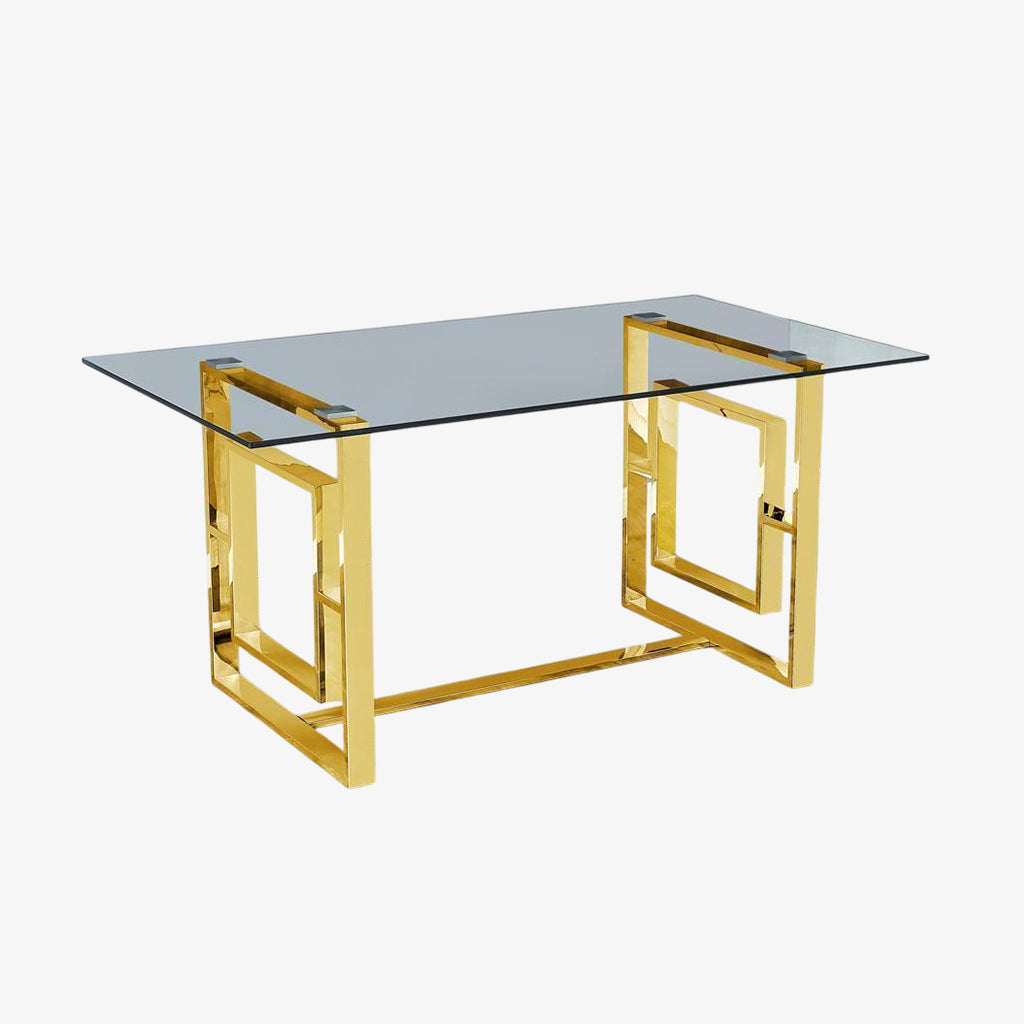 Noir Metallic Dining Table With Tempered Glass Top - Gold | Modern, Stylish & Built to Last