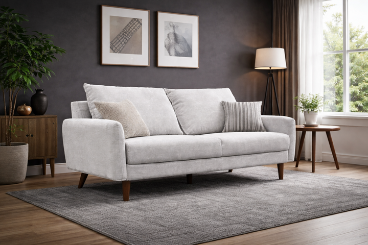 Banton 3-Seater Stationary Sofa In Fabric Upholstery - Light Grey