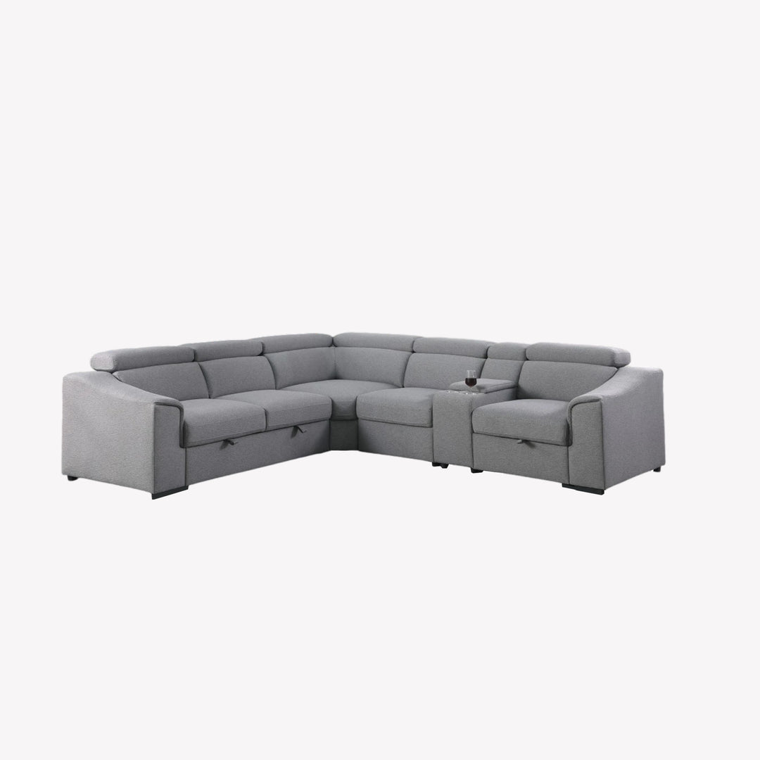 Anchor U-Shaped Sleeper Sectional Sofa Bed In Fabric Upholstery - Grey |  Available In LHF/ RHF Configuration