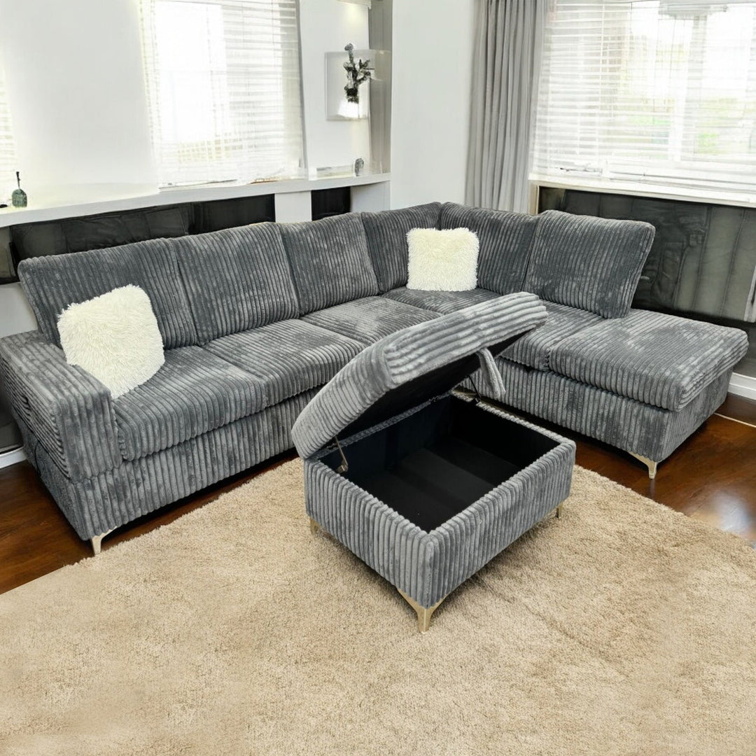 Serene Fabric Upholstered Sectional Sofa with Dual Corner Chaise - Grey  | Timeless, Sleek & Comfortable