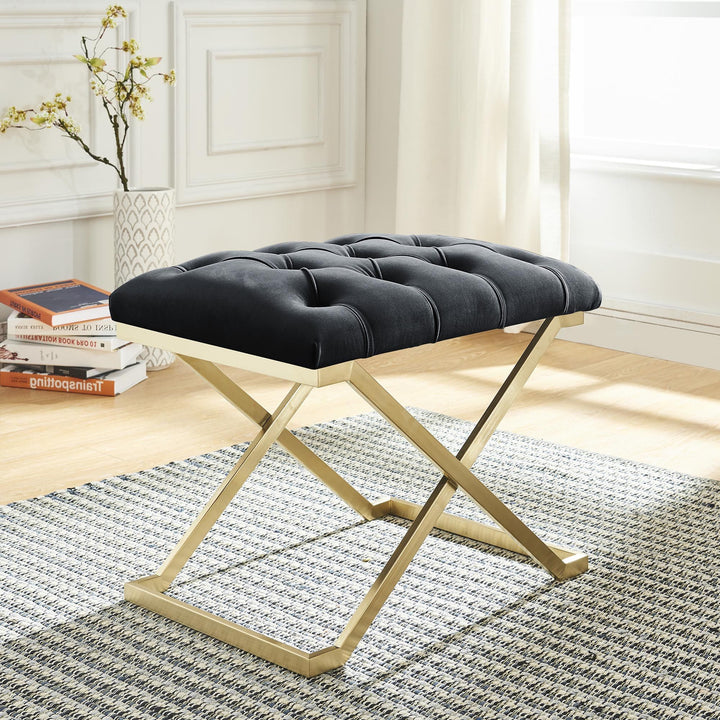 Juan Fabric Upholstered Accent Bench With Metal Base - Black/ Gold | Timless, Comfortable & Built to Last