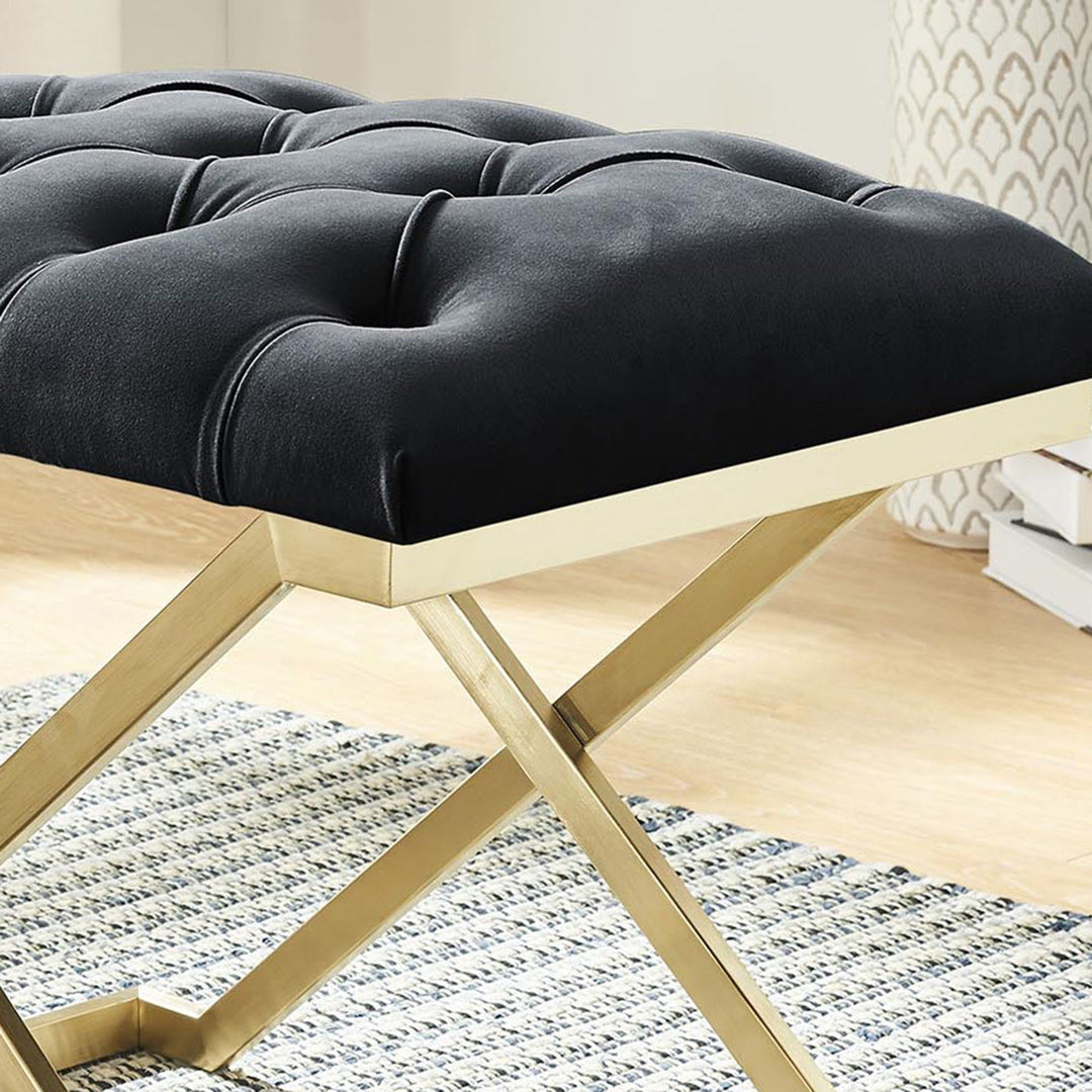 Juan Fabric Upholstered Accent Bench With Metal Base - Black/ Gold | Timless, Comfortable & Built to Last
