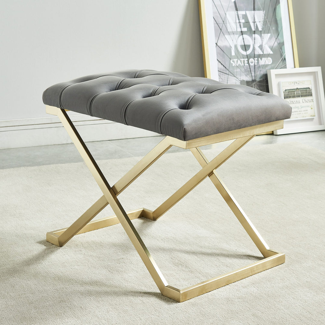 Juan Fabric Upholstered Accent Bench With Metal Base - Grey/ Gold | Timless, Comfortable & Built to Last