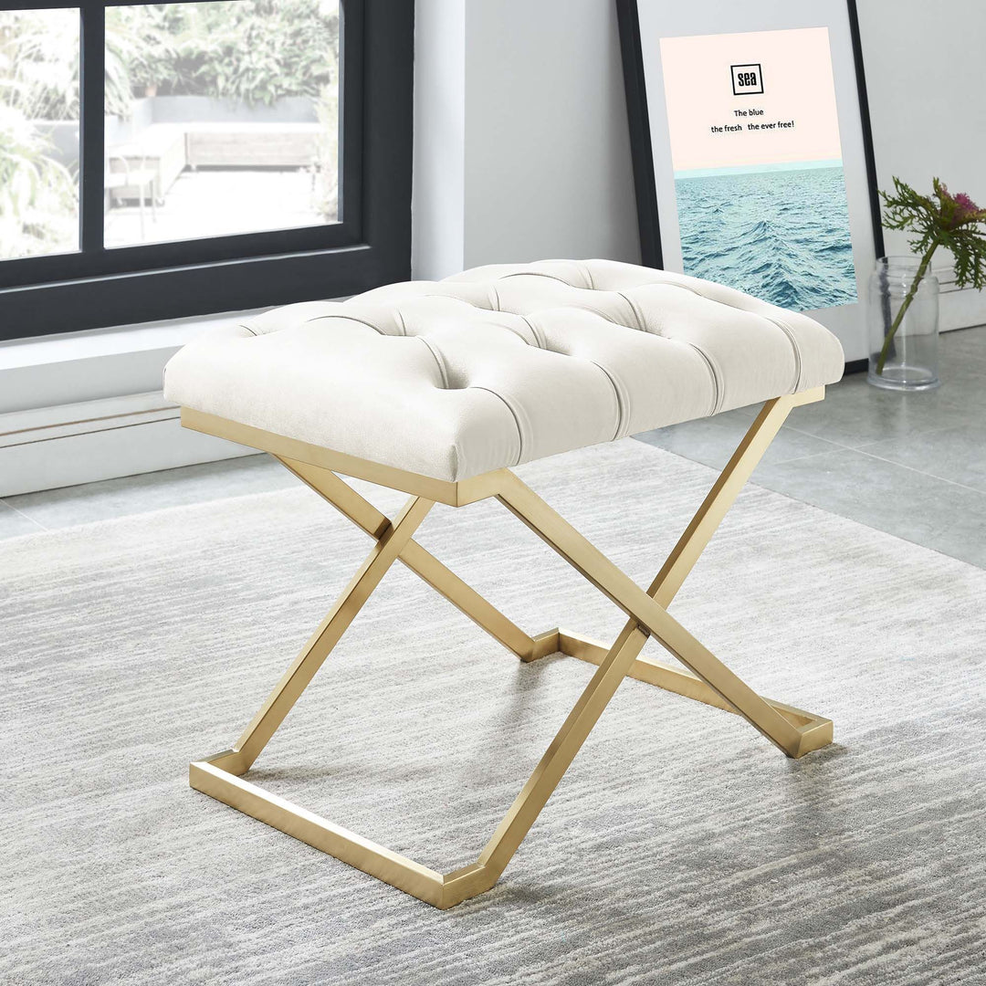 Juan Fabric Upholstered Accent Bench With Metal Base - Ivory/ Gold | Timless, Comfortable & Built to Last