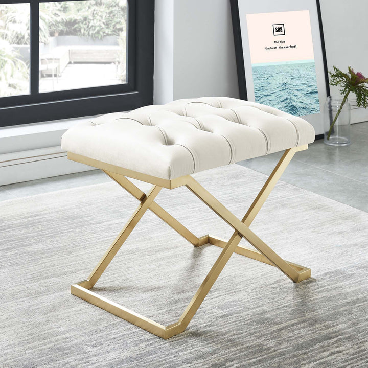 Juan Fabric Upholstered Accent Bench With Metal Base - Ivory/ Gold | Timless, Comfortable & Built to Last
