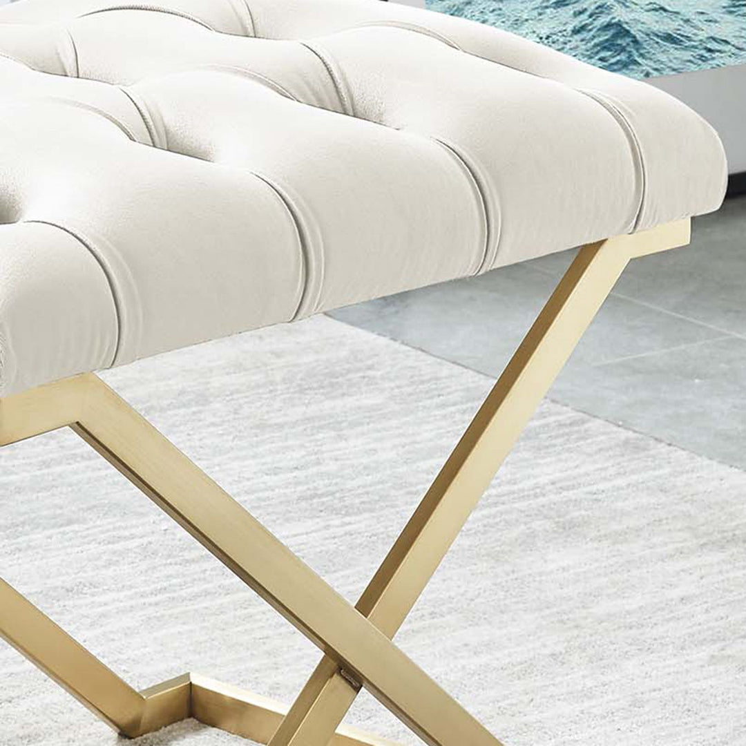 Juan Fabric Upholstered Accent Bench With Metal Base - Ivory/ Gold | Timless, Comfortable & Built to Last