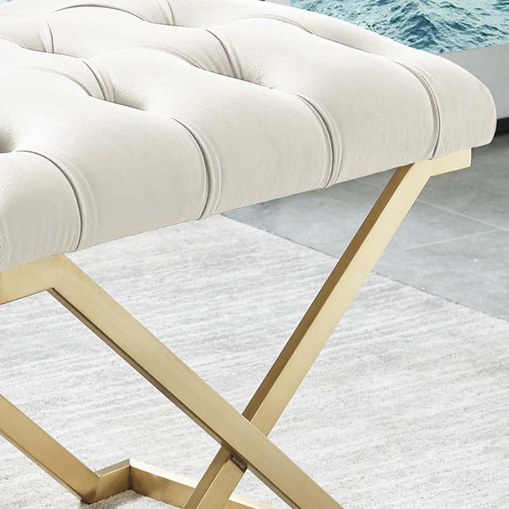 Juan Fabric Upholstered Accent Bench With Metal Base - Ivory/ Gold | Timless, Comfortable & Built to Last