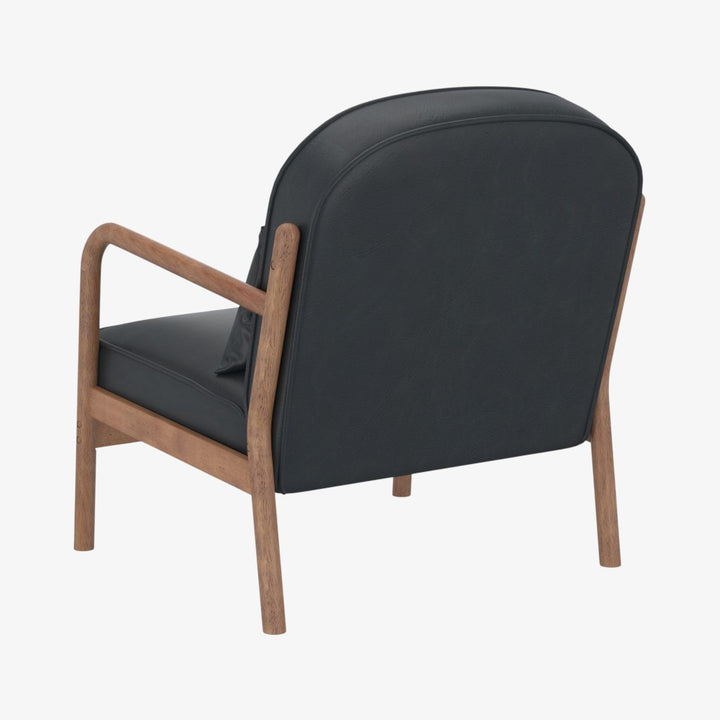 Summit Wooden Accent Chair in Leather Upholstery - Black/ Walnut | Vintage Style, Durable & Comfortable