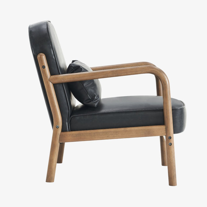 Summit Wooden Accent Chair in Leather Upholstery - Black/ Walnut | Vintage Style, Durable & Comfortable