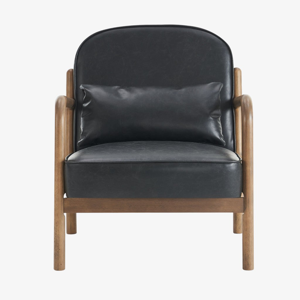 Summit Wooden Accent Chair in Leather Upholstery - Black/ Walnut | Vintage Style, Durable & Comfortable