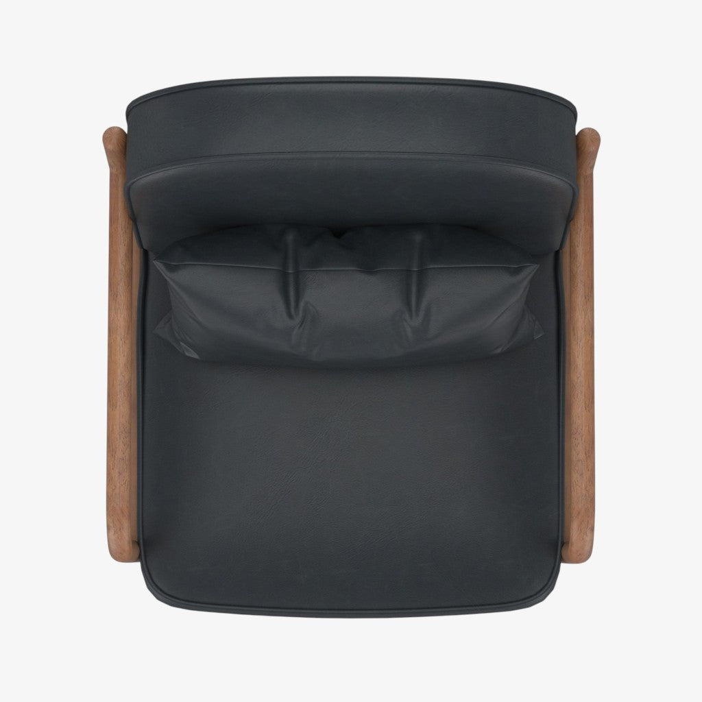 Summit Wooden Accent Chair in Leather Upholstery - Black/ Walnut | Vintage Style, Durable & Comfortable