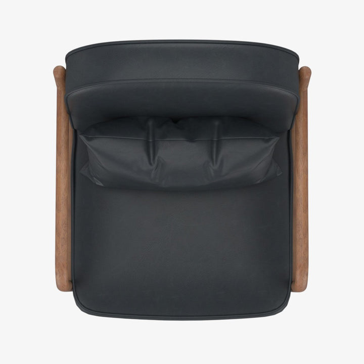 Summit Wooden Accent Chair in Leather Upholstery - Black/ Walnut | Vintage Style, Durable & Comfortable