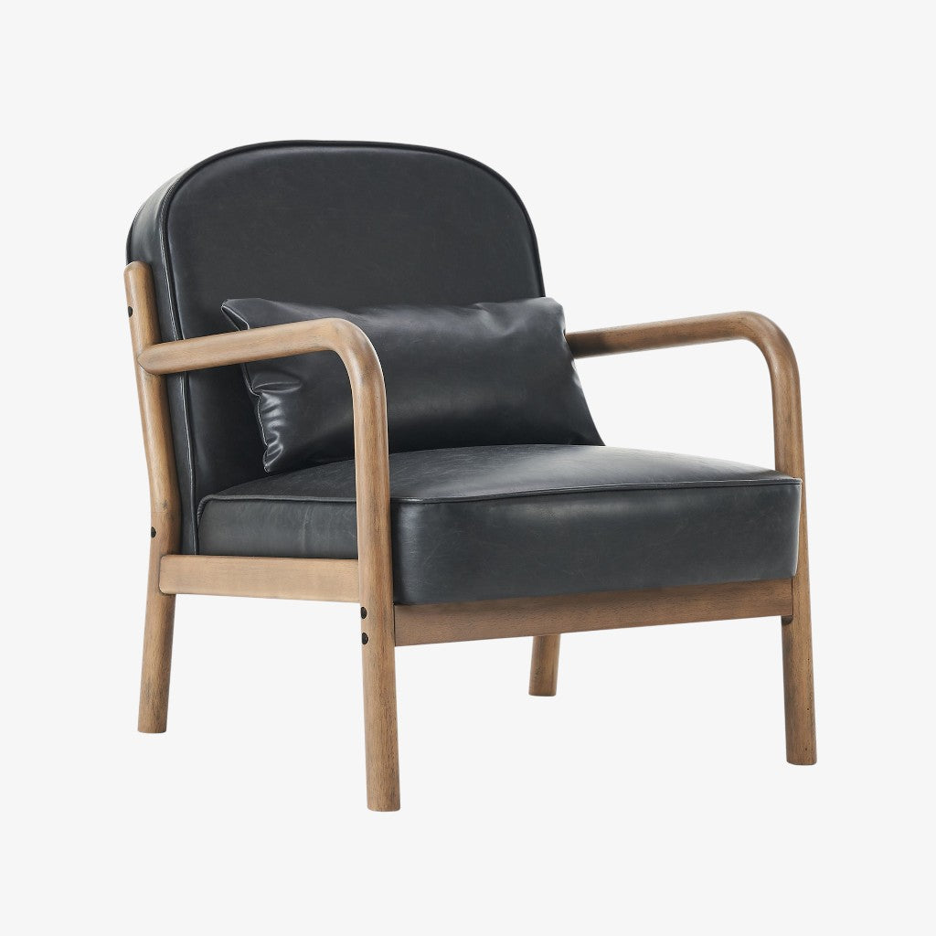 Summit Wooden Accent Chair in Leather Upholstery - Black/ Walnut | Vintage Style, Durable & Comfortable