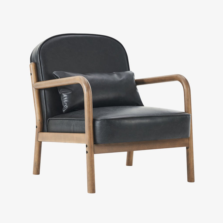 Summit Wooden Accent Chair in Leather Upholstery - Black/ Walnut | Vintage Style, Durable & Comfortable