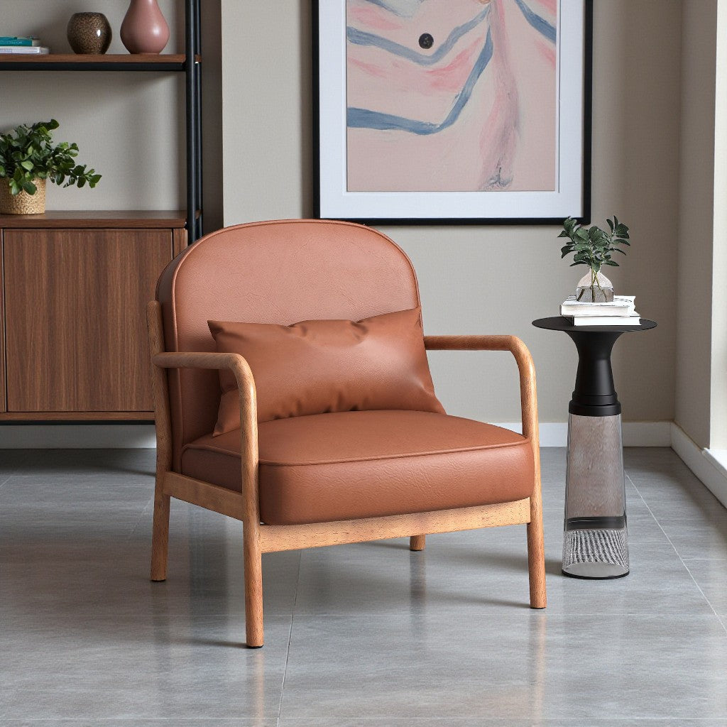 Summit Wooden Accent Chair in Leather Upholstery - Saddle/ Walnut | Vintage Style, Durable & Comfortable