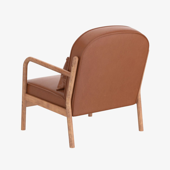 Summit Wooden Accent Chair in Leather Upholstery - Saddle/ Walnut | Vintage Style, Durable & Comfortable