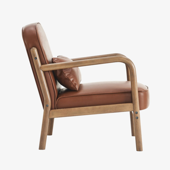 Summit Wooden Accent Chair in Leather Upholstery - Saddle/ Walnut | Vintage Style, Durable & Comfortable
