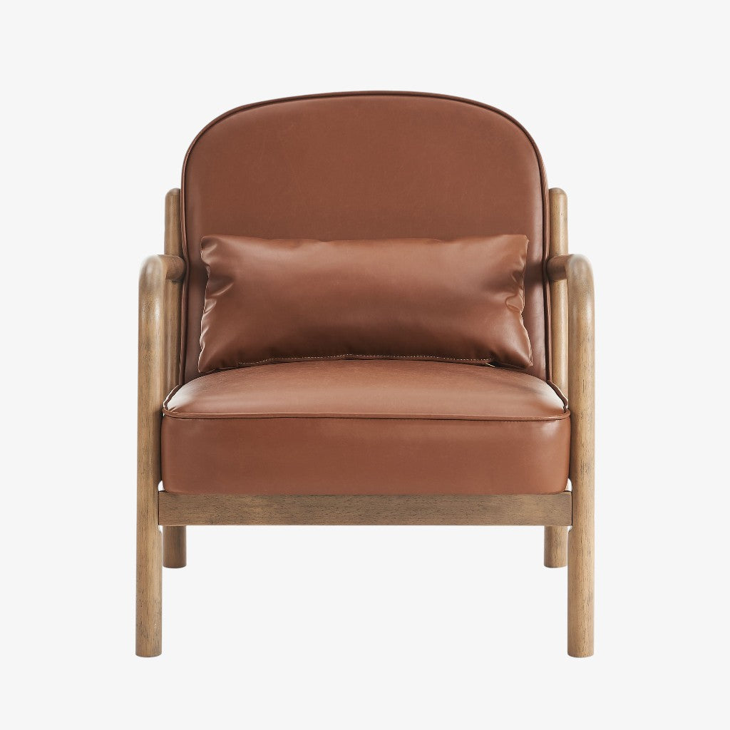 Summit Wooden Accent Chair in Leather Upholstery - Saddle/ Walnut | Vintage Style, Durable & Comfortable