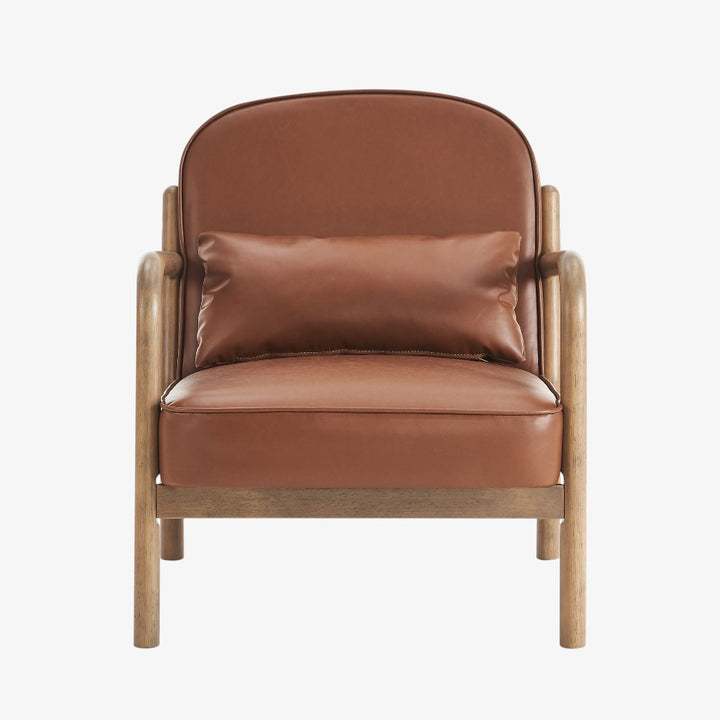Summit Wooden Accent Chair in Leather Upholstery - Saddle/ Walnut | Vintage Style, Durable & Comfortable
