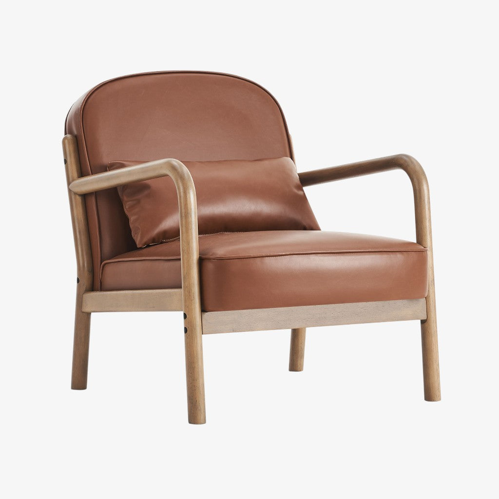 Summit Wooden Accent Chair in Leather Upholstery - Saddle/ Walnut | Vintage Style, Durable & Comfortable