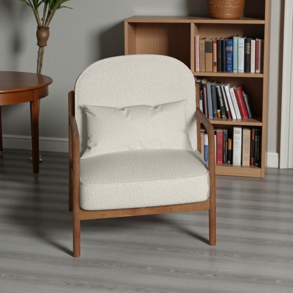 Summit Wooden Accent Chair in Fabric Upholstery - White/ Walnut | Vintage Style, Durable & Comfortable