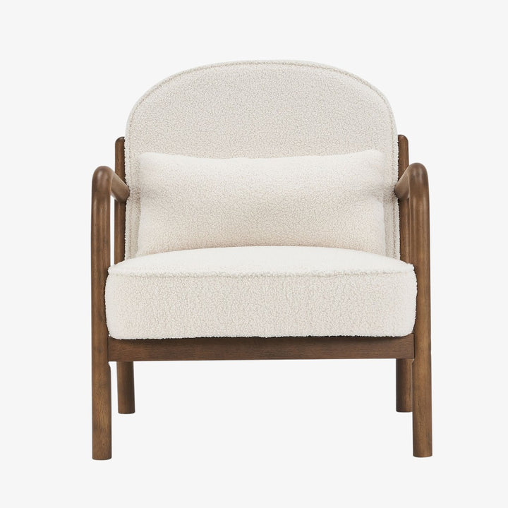 Summit Wooden Accent Chair in Fabric Upholstery - White/ Walnut | Vintage Style, Durable & Comfortable