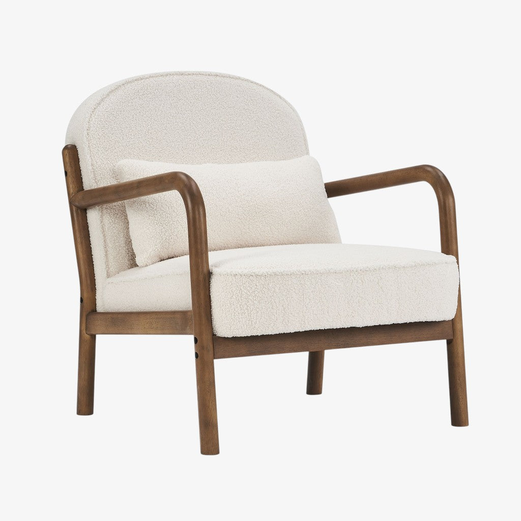 Summit Wooden Accent Chair in Fabric Upholstery - White/ Walnut | Vintage Style, Durable & Comfortable