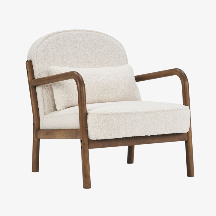 Summit Wooden Accent Chair in Fabric Upholstery - White/ Walnut | Vintage Style, Durable & Comfortable