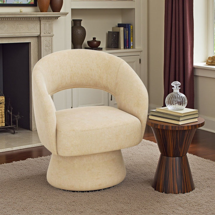 Venus Fabric Upholstered Accent Chair With Swivel Base - Beige | Timeless, Stylish, Comfortable & Durable