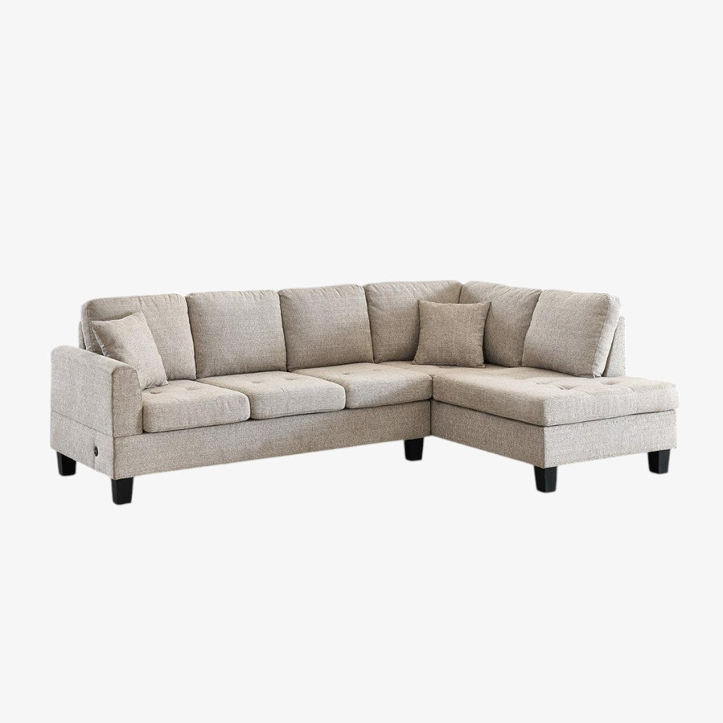 Celeste Fabric Upholstered RAF Sectional Sofa With USB Charging Ports - Almond | Stylish, Timeless, Affordable, Comfortable & Built to Last