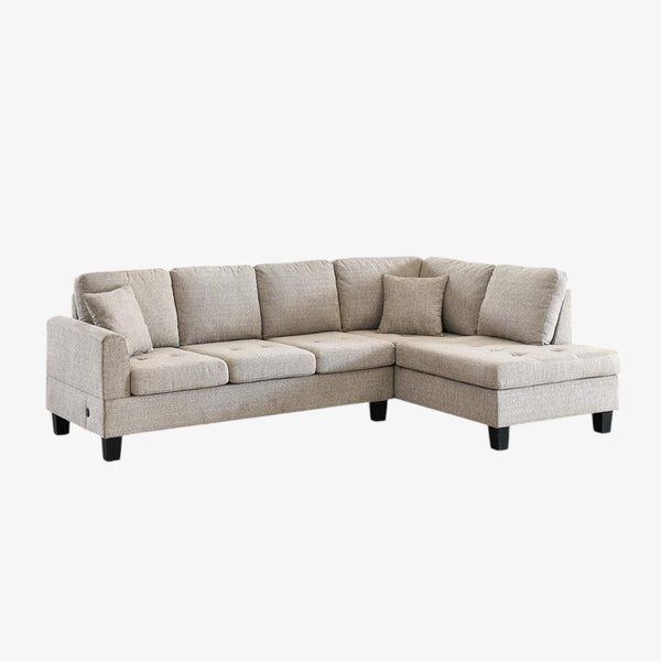 Celeste Fabric Upholstered RAF Sectional Sofa With USB Charging Ports - Almond | Stylish, Timeless, Affordable, Comfortable & Built to Last