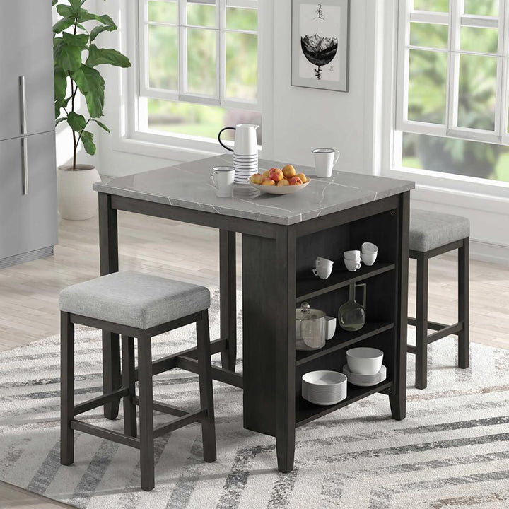 Orient Counter Dining Table Set For 2 With Fabric Upholstered Stools - Grey | Stylish, Compact, Affordable & Durable