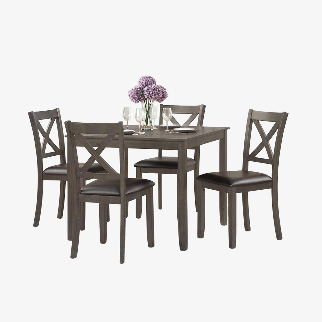 Lyra Dining Table Set For 4 With PU Upholstered Chairs - Grey | Classic, Affordable, Durable & Comfortable