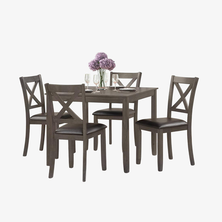 Lyra Dining Table Set For 4 With PU Upholstered Chairs - Grey | Classic, Affordable, Durable & Comfortable